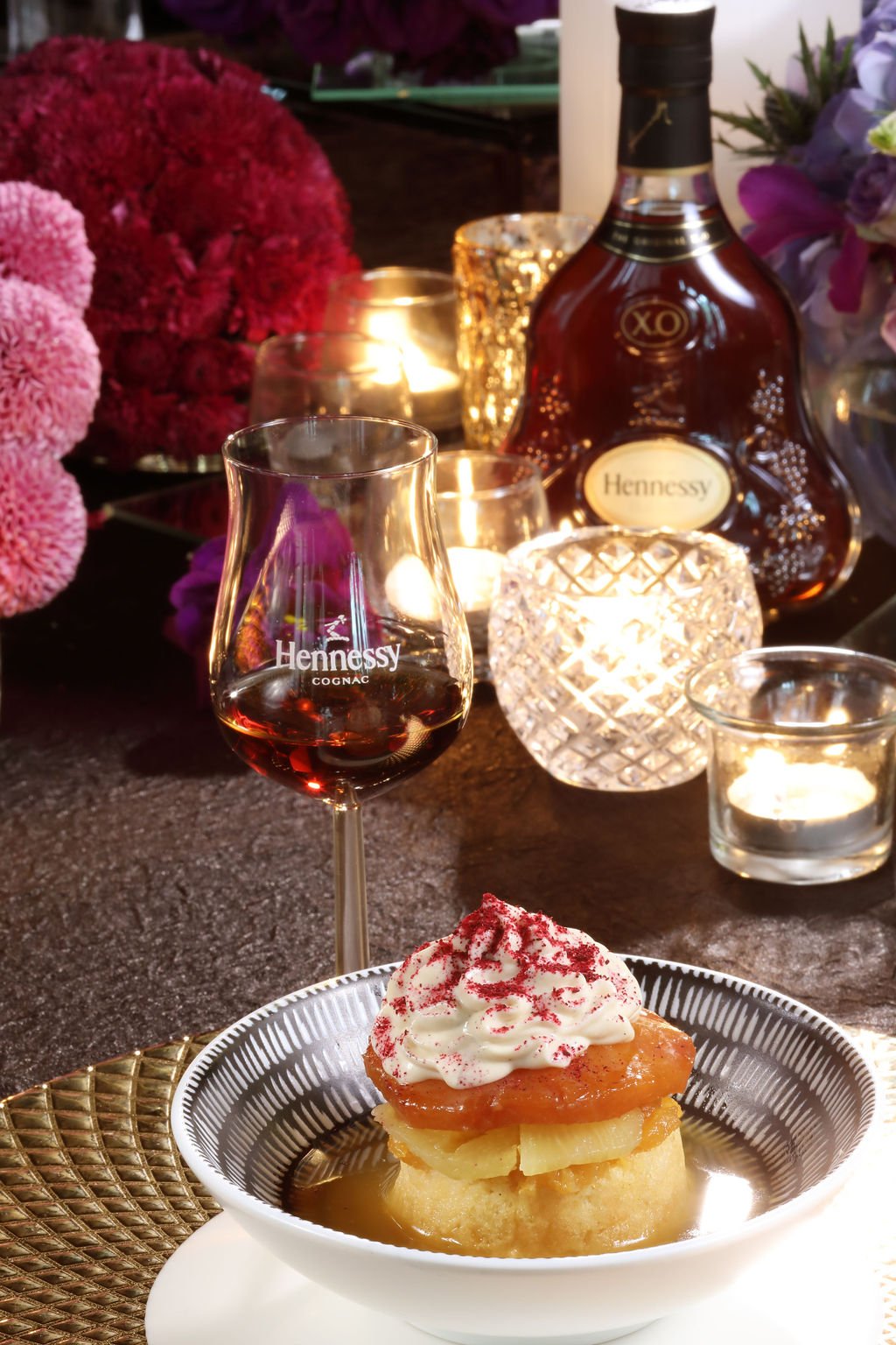 Rum baba with Hennessy and roselle