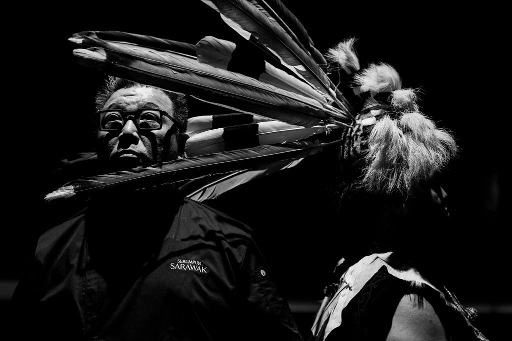 James Won with a ceremonial elder of Borneo at the Serumpun Sarawak pavilion, Expo 2025 Osaka. Photograph by Bonnie Yap.