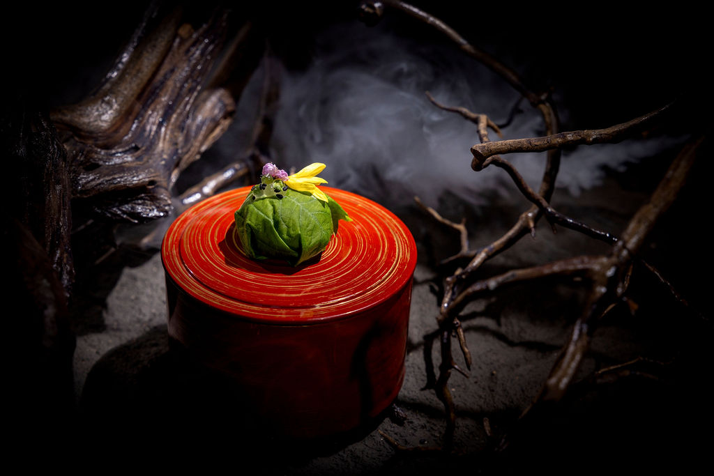 Dabai and avocado feather tuile, the opening of the trio.